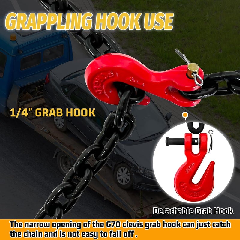 SENKEYFE G80 Transport Binder Chain,14FT 1/4“ Trailer Safety Chains with Clevis Grab Hooks,3300 Lbs Safe Working Load Heavy Duty Chain for Transporting,Towing,Logging Tie Down Binding - Image 3